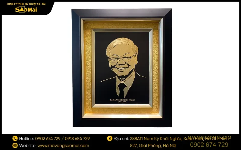 Tranh chân dung mạ vàng Cố Tổng Bí thư Nguyễn Phú Trọng